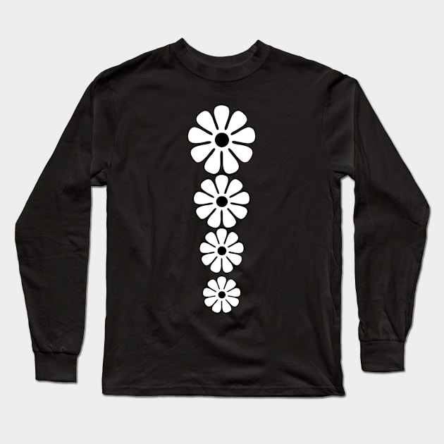 60's 70's Retro Large Flowers White on Black Long Sleeve T-Shirt by MellowCat